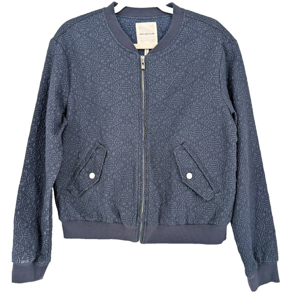 Avec Les Filles Anthropologie Blue Quilted Textured Boho Bomber Jacket Large - Picture 5 of 10